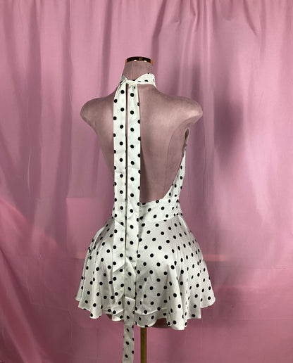 ✨ Vestido Halter Polka Chic – Velvet Bloom ✨