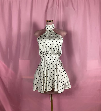 ✨ Vestido Halter Polka Chic – Velvet Bloom ✨