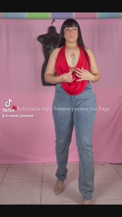 Bottom en mahon con rhinestones